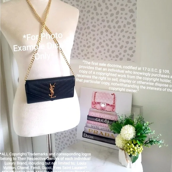 Yves Saint Laurent Black and Gold Chain Wallet - Picture 2 of 14